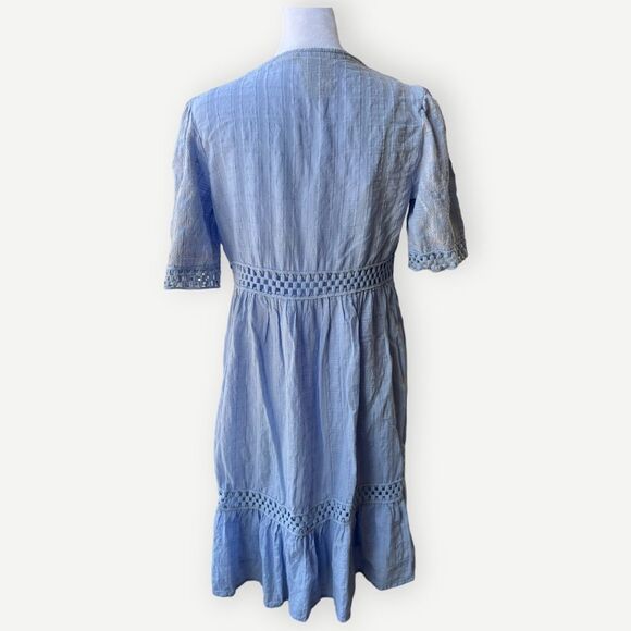 Knox Rose Short Sleeve Blue Embroidered V-Neck A-Line Lined Mini Dress. Small. - Picture 2 of 7